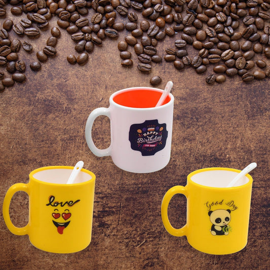 Elegant designer coffee mug with spoon, presented in a gift box.