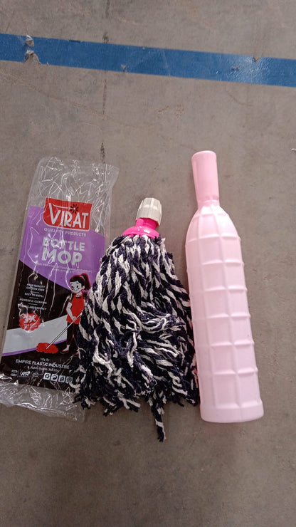Packaged floor cleaning mop refill with sturdy plastic grip and cotton head
