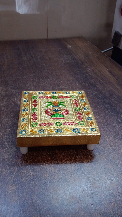 Handicraft Wood Chowki for Pooja , Wooden Bajot (1 Pc / Mix Descign & Color)