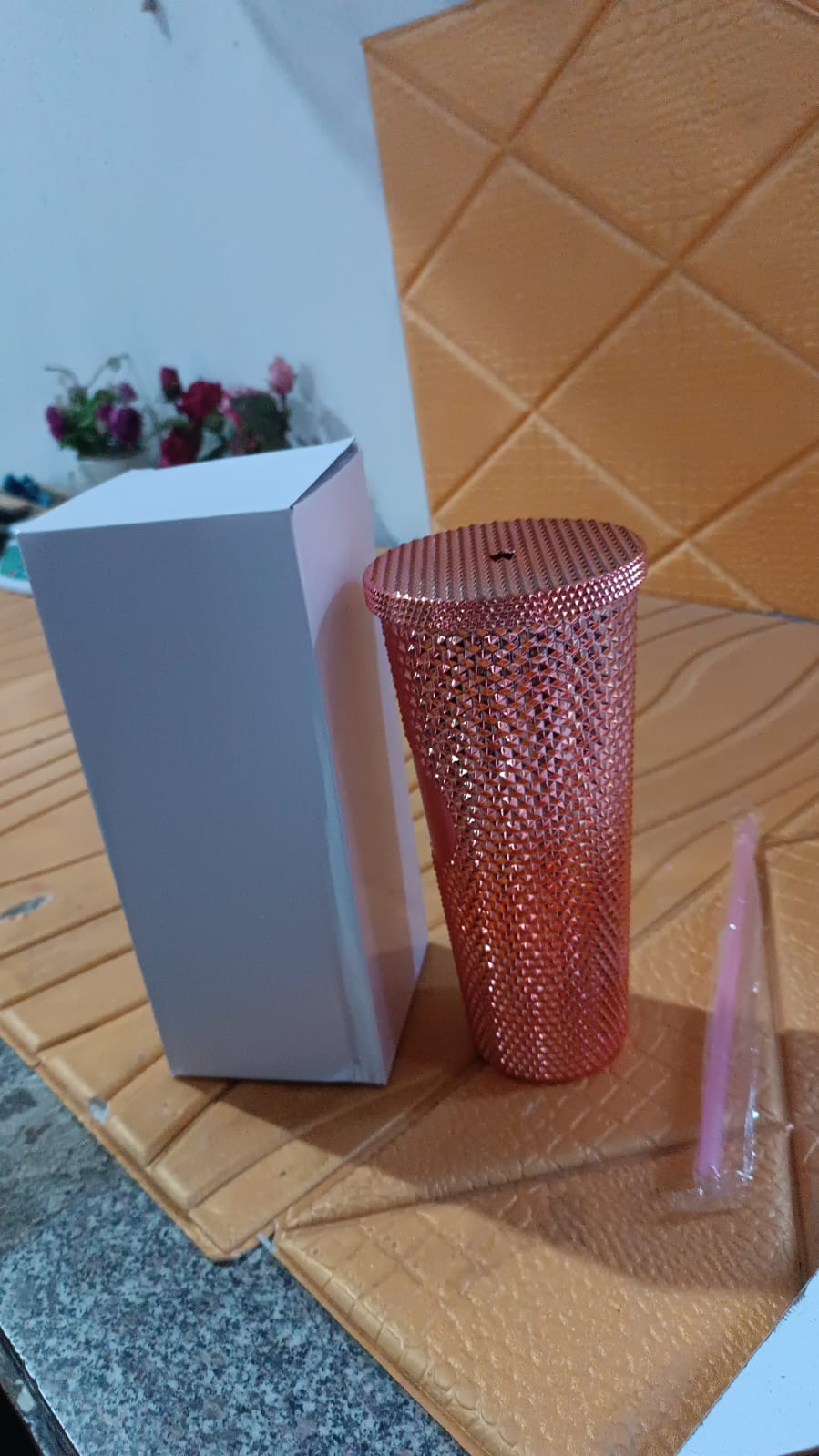Studded cold cup tumbler packaged and ready for shipping