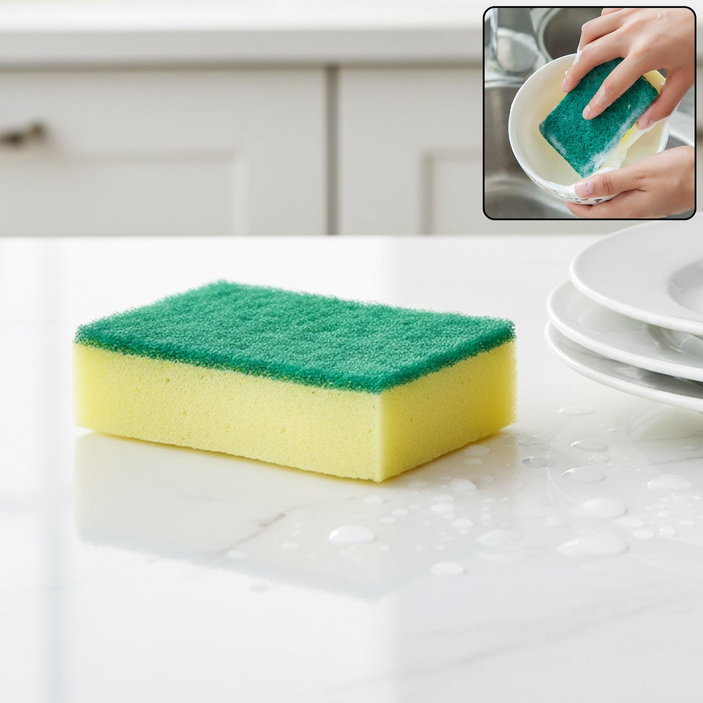 Versatile 2-in-1 scrub sponge for effective dishwashing and furniture cleaning.