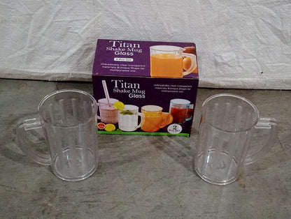 Clear plastic handled tumblers arranged for a picnic, highlighting their outdoor suitability.