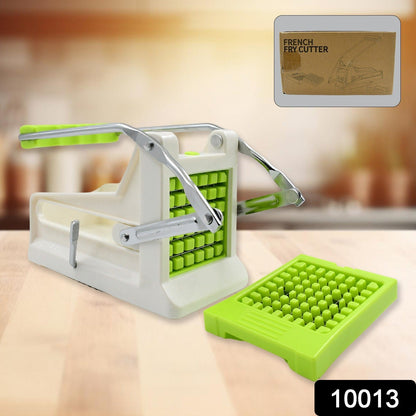 Close-up of the sharp stainless steel blade of the vegetable cutter.