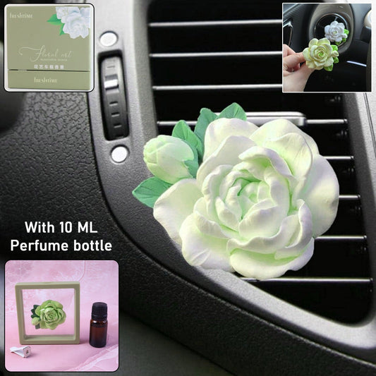 Rose flower car air freshener clip attached to AC vent, freshening air