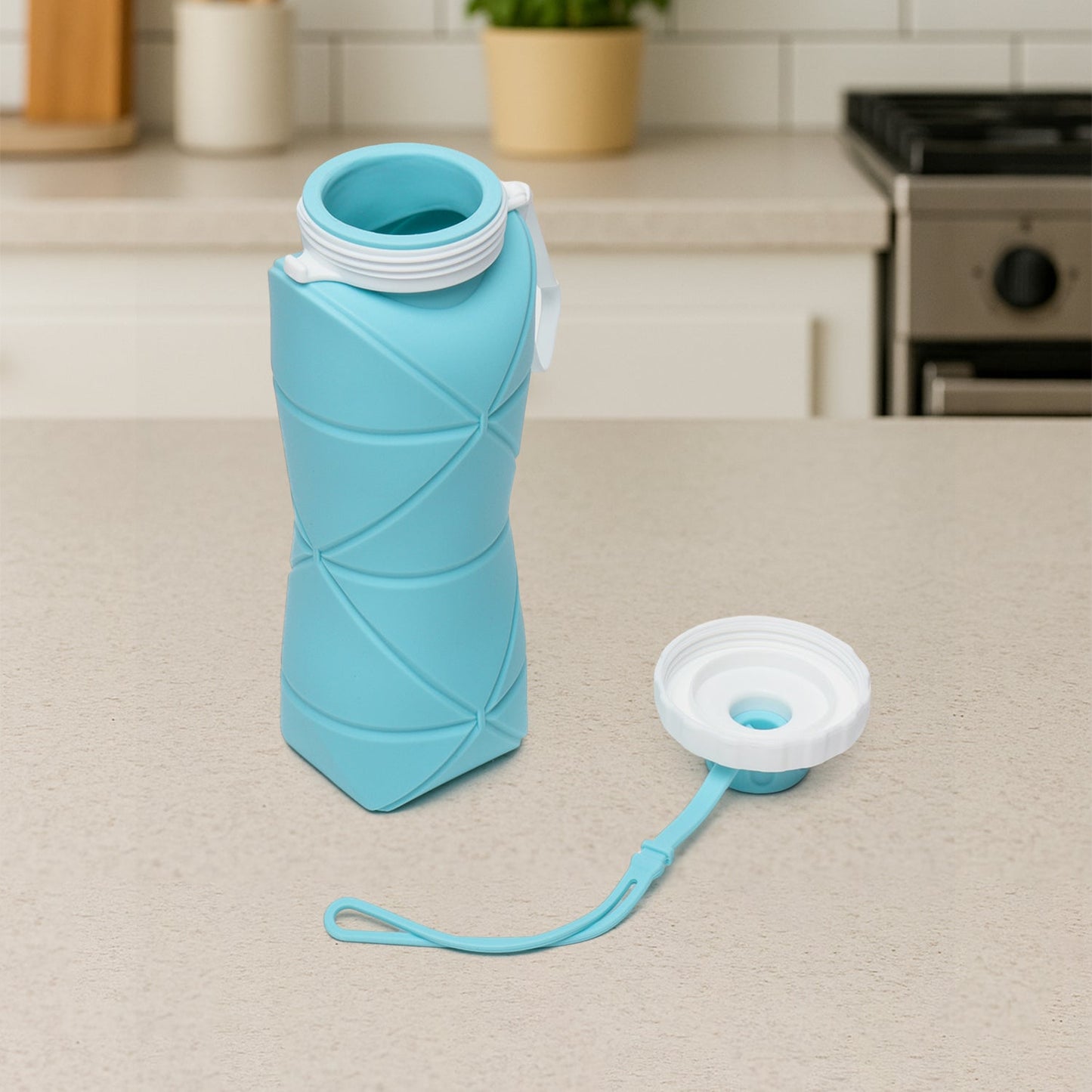600ml Collapsible Silicone Water Bottle for Travel, Sports, Gym & Office (1 Pc)