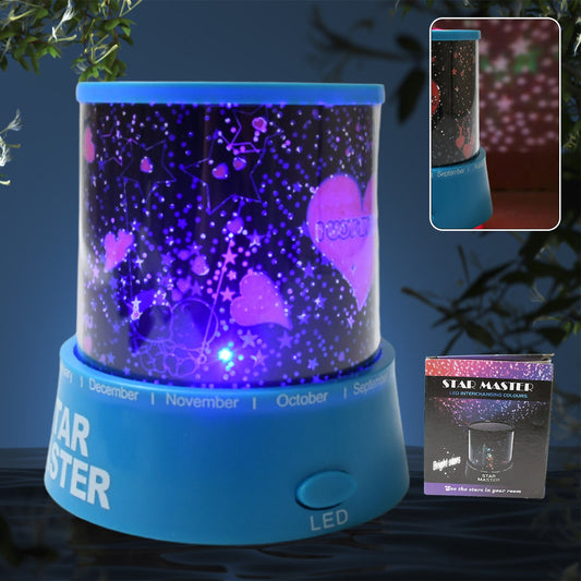 Rotating LED Star Projector Night Light with music function and celestial display.
