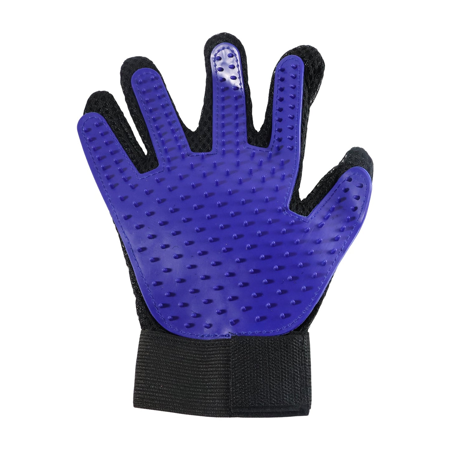 A person using the flexible deshedding glove to comfort and groom their cat.