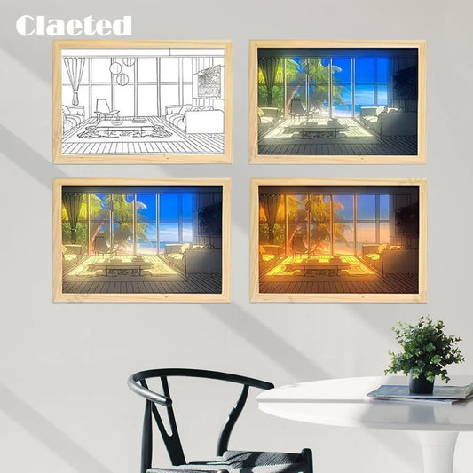 Luminous wood frame night lamp