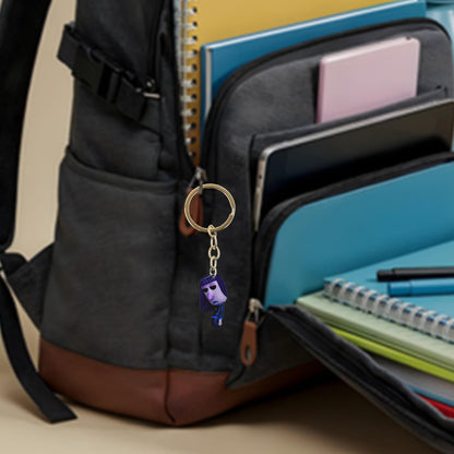 Oversized cartoon figure keychain with metal chain attachment