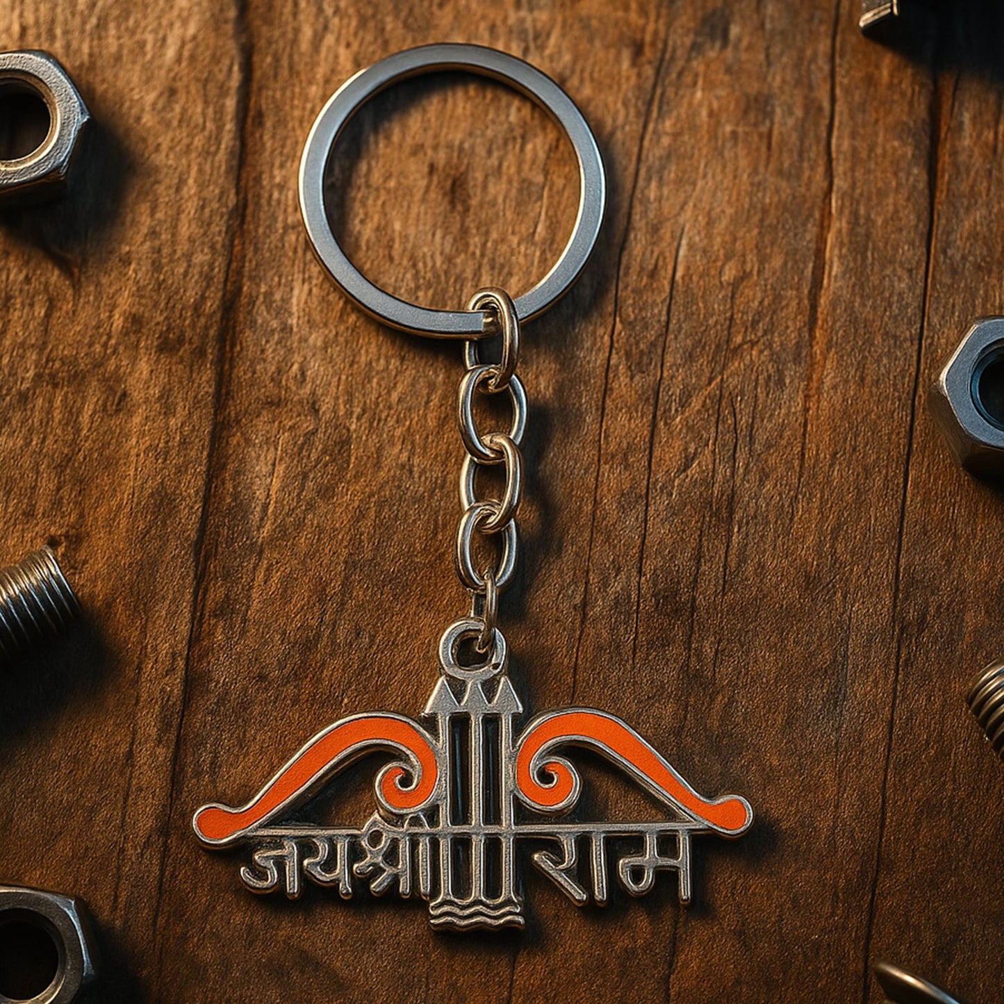 Detailed shot of Krishna keychain set illustrating fine metalwork.