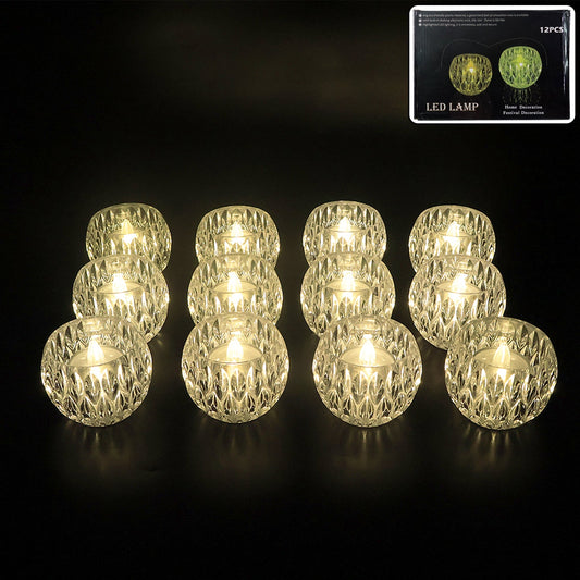 Set of 12 crystal style LED decorative lamps with warm yellow glow
