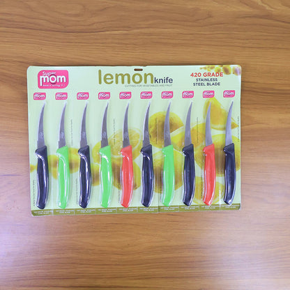 Detailed view of stainless steel lemon knife blade with serrated edge for smooth cutting