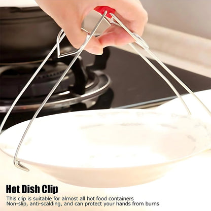 Side view of kitchen vessel gripper tong featuring a red heat-resistant handle