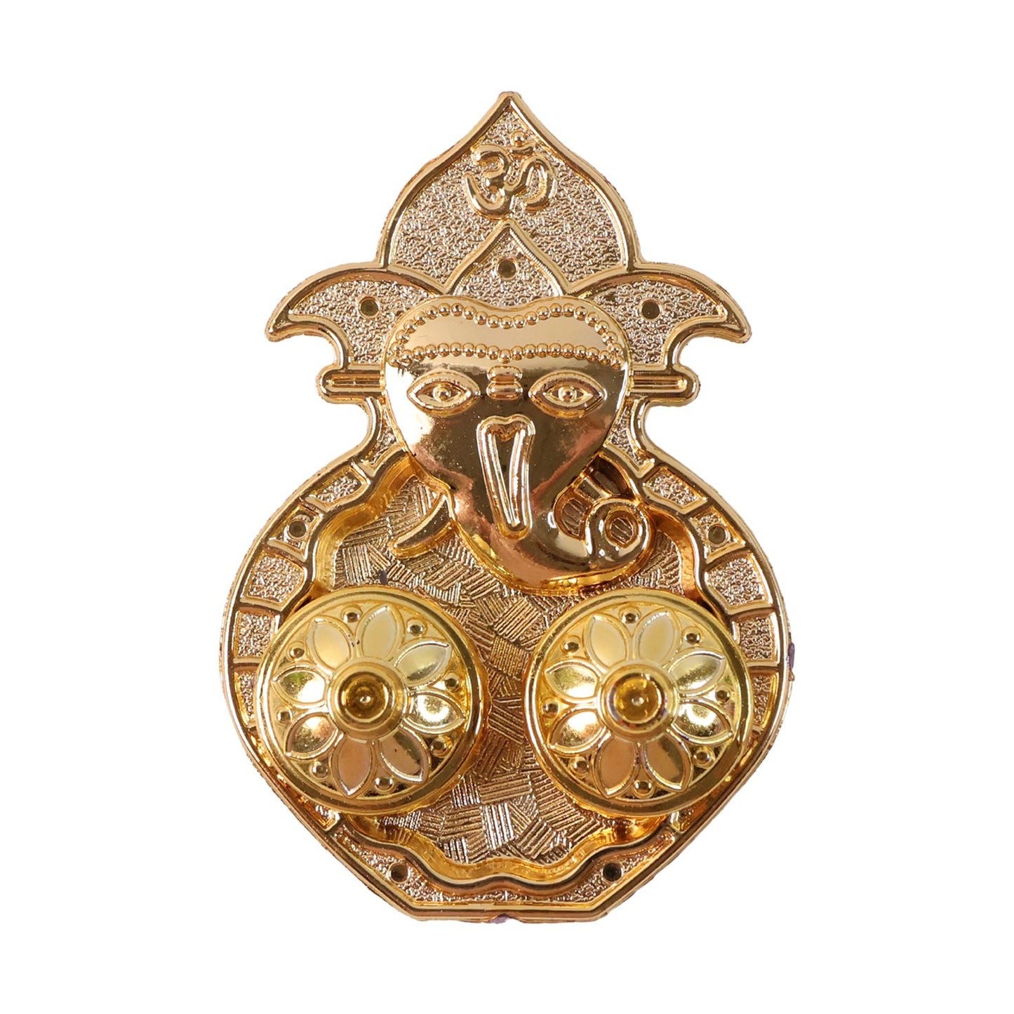 Twin compartment kumkum box with embossed traditional artwork of Lord Ganesha