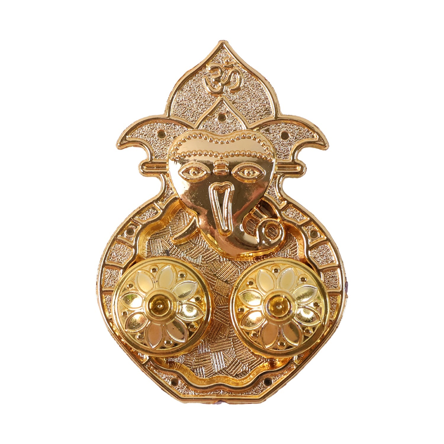 Twin compartment kumkum box with embossed traditional artwork of Lord Ganesha
