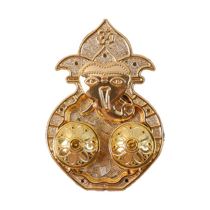 Twin compartment kumkum box with embossed traditional artwork of Lord Ganesha
