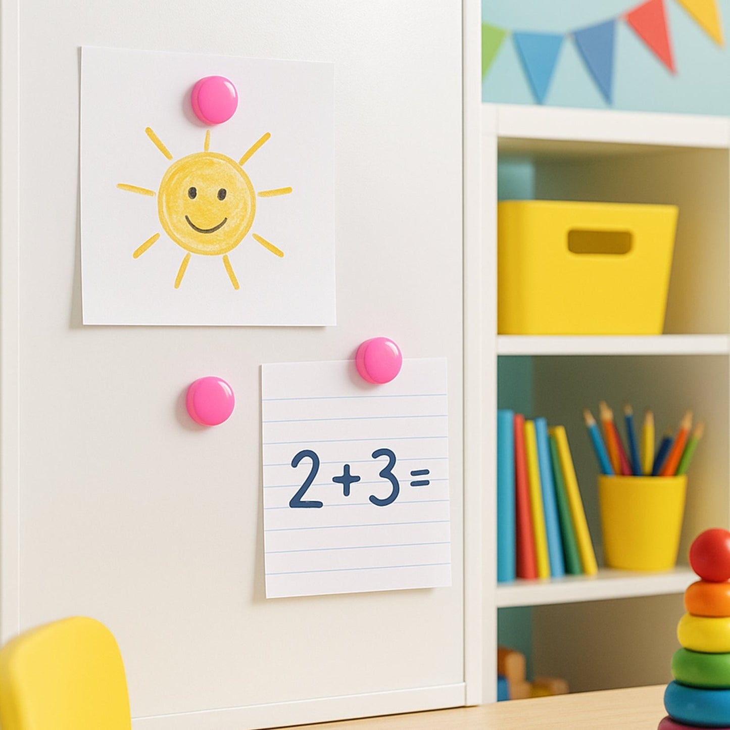 A hand easily gripping one of the Round Fridge Magnets, showing its comfortable dome design.