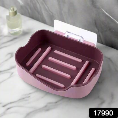 Plastic Soap Dish Holder for Bathroom Shower Wall Mounted Self Adhesive Soap Holder Saver Tray-Plastic Sponge Holder for Kitchen Storage Rack Soap Box, Bathroom ,Sabudani (1 Pc)